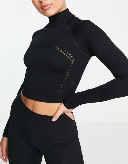 Weekday - Top da yoga a maniche lunghe nero in poliammide senza cuciture in coordinato - BLACK