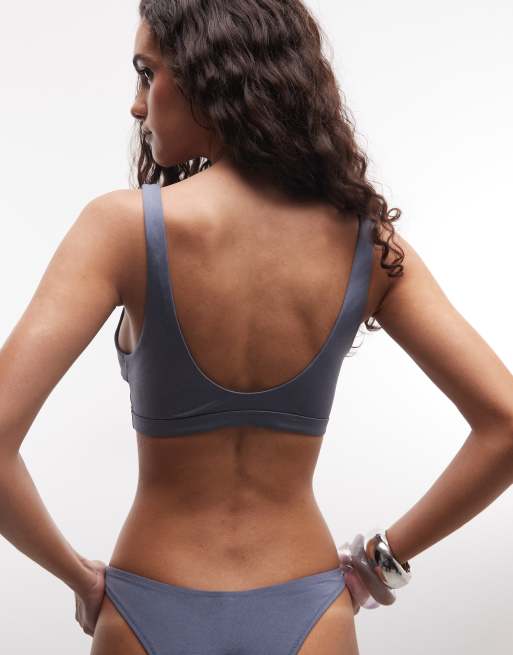 Weekday - Top de bikini azul empolvado escotado Mix & Match, 3 de 4