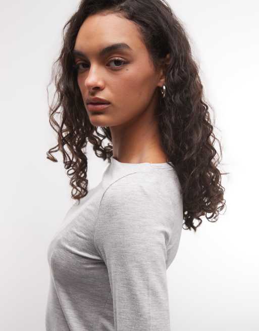 Weekday top de manga larga con cuello barco en gris jaspeado, 4 de 4