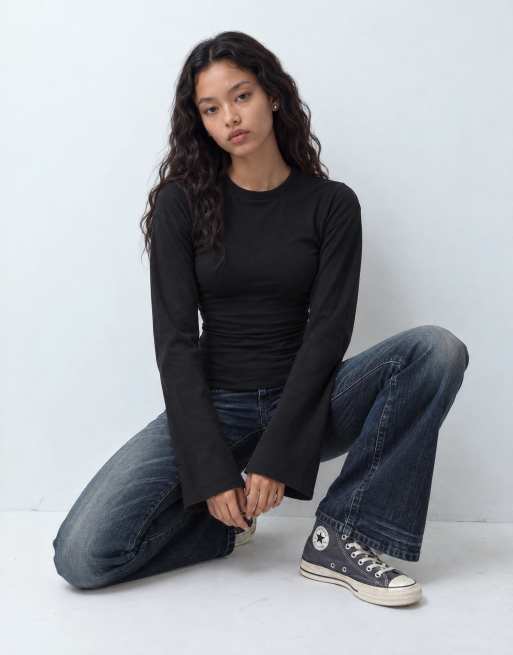 Weekday top de manga larga con detalle de espalda tipo corsé en negro, 10 de 10
