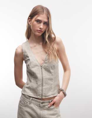 Top d'ensemble à fermeture éclair double sens - Beige effet sali-Blonde 44