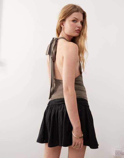 Weekday - Top dos nu à décolleté plongeant effet drapé devant et dos échancré - Taupe foncé, 4 de 4
