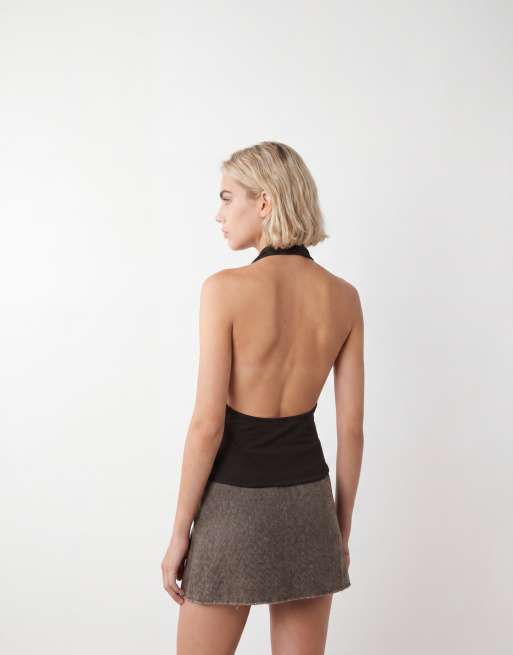 Weekday - Top dos nu effet drapé avec taille cintrée - Marron foncé, 3 de 4