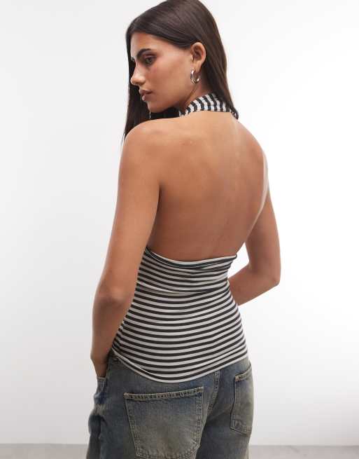 Weekday top dos nu profond Aline à rayures noires et beiges, 4 de 4
