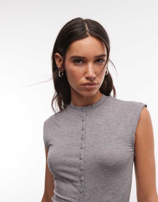 Weekday - Top gris con botones delanteros, 2 de 4