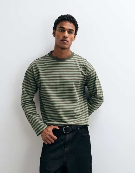 Weekday - top holgado de manga larga y corte boxy en raya caqui tonal - view 1
