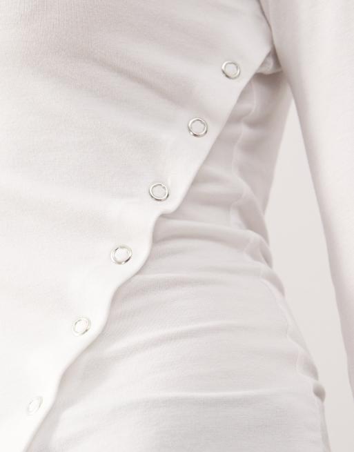 Weekday - Top manches longues à encolure bateau et ourlet fendu avec œillets - Blanc, 3 de 4