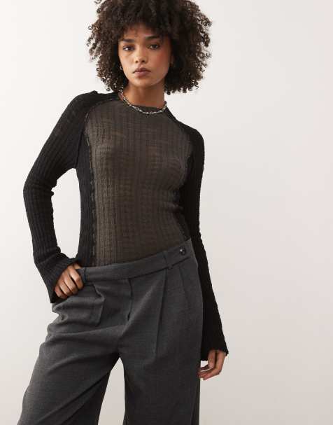 Weekday - Top manches longues en maille semi-transparente - Noir et gris - view 1