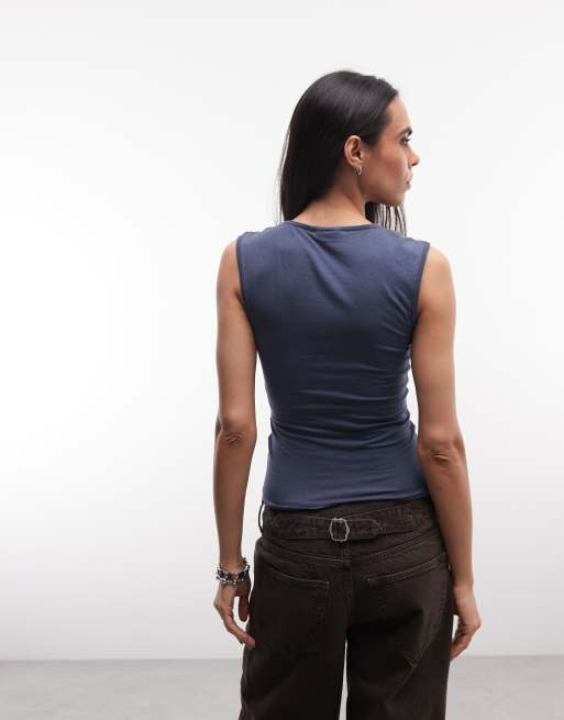 Weekday top met diepe V-hals in marineblauw, 4 van 4