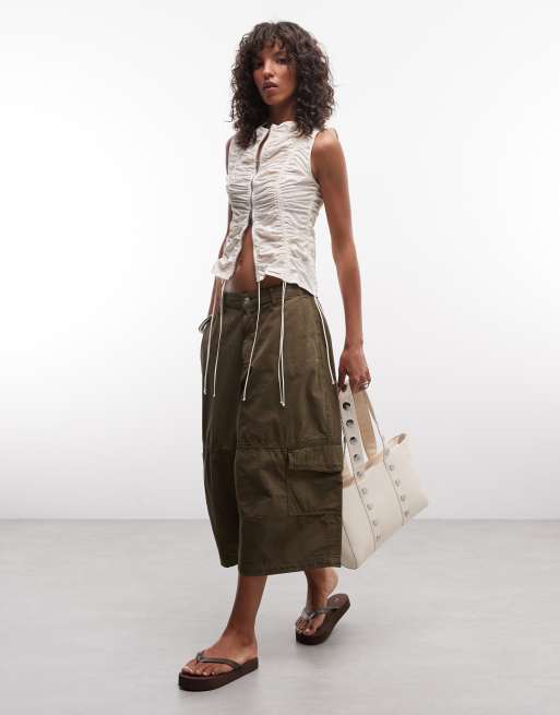 Weekday top met gerimpeld detail en rits in gebroken wit, 2 van 4