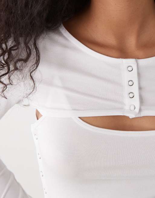 Weekday - Top met lange mouwen en bolero-detail in wit, 4 van 4
