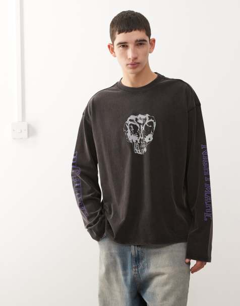 Weekday - Top negro extragrande de manga larga y corte cuadrado con estampado gráfico - view 1