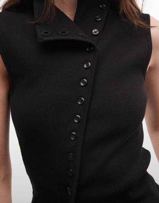 Weekday top nero con collo finto asimmetrico e abbottonatura frontale, 4 di 4