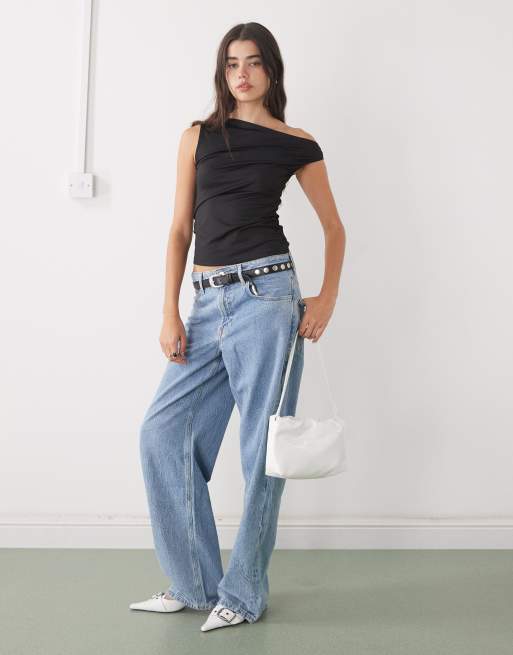 Weekday - Top nero con scollo asimmetrico, 2 di 4