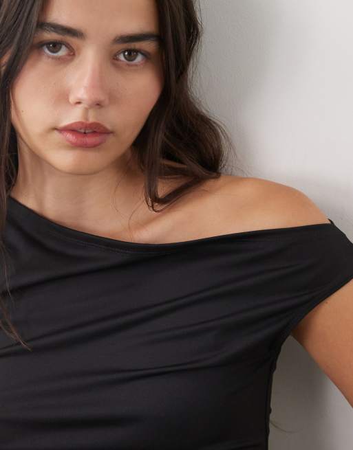 Weekday - Top nero con scollo asimmetrico, 3 di 4