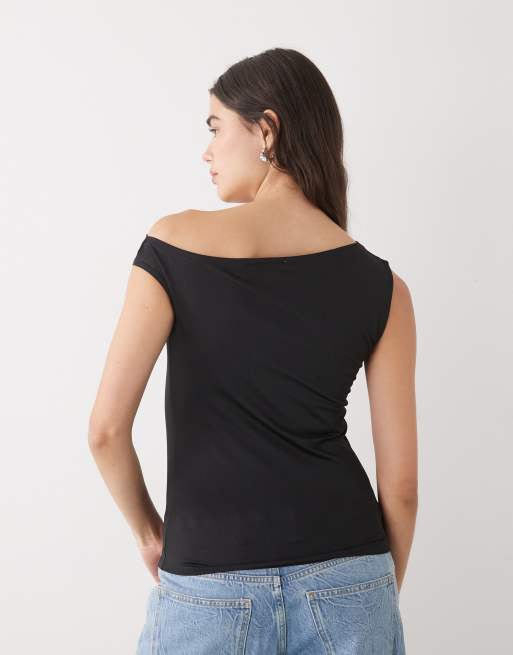 Weekday - Top nero con scollo asimmetrico, 4 di 4