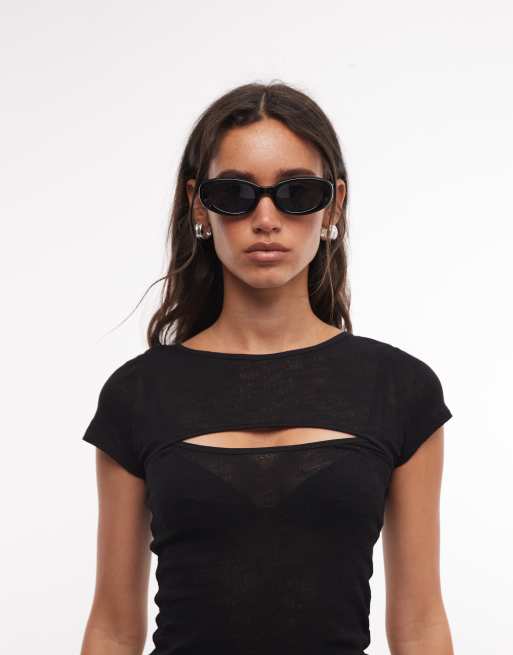 Weekday - Top nero semitrasparente a maniche corte con dettaglio stile bolero
