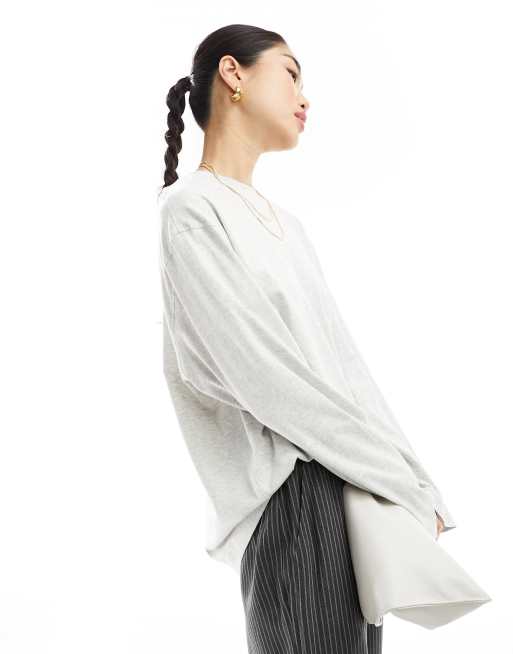 Weekday - Top oversize doux à manches longues - Gris, 3 de 4