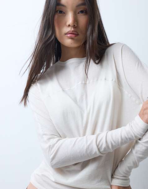Weekday top semi-transparent à manches longues chauve-souris beige - view 1