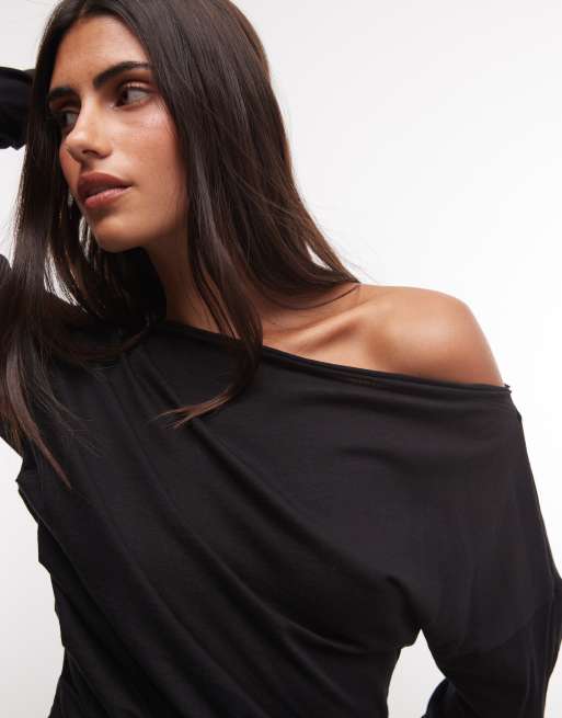 Weekday top semitrasparente a maniche lunghe con spalle scoperte nero in esclusiva per ASOS, 3 di 4