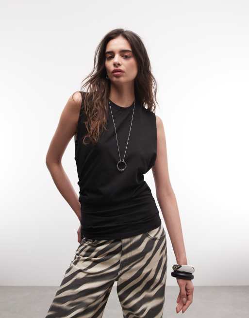 Weekday - Top senza maniche arricciato in vita nero, 3 di 4