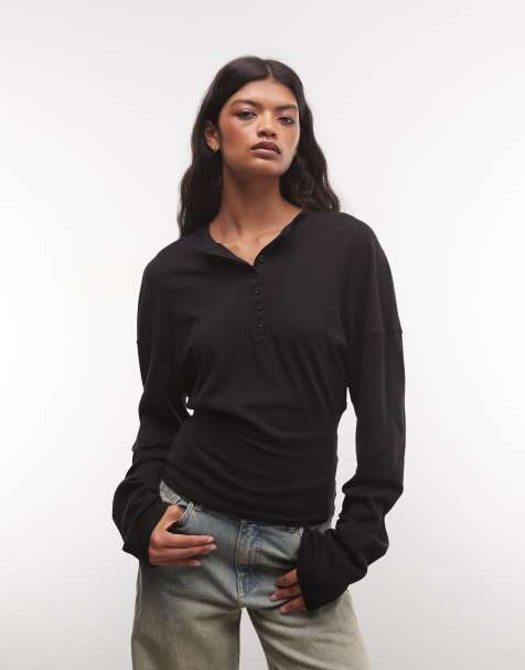 Weekday top serafino a maniche lunghe con vita stretta nero in esclusiva per ASOS - view 1