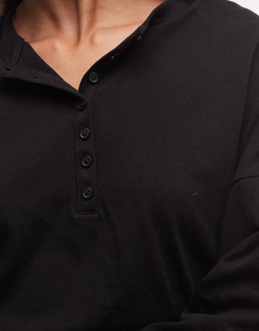 Weekday top serafino a maniche lunghe con vita stretta nero in esclusiva per ASOS, 3 di 4