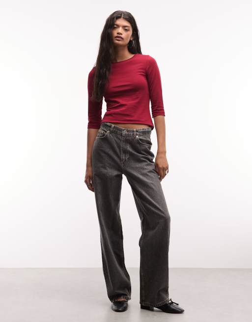 Weekday top slim à manches trois-quarts rouge cerise, 3 de 4
