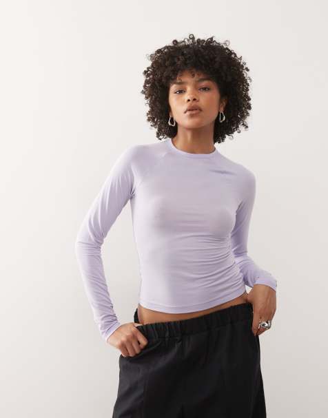 Weekday - Top slim soffice a maniche lunghe raglan lilla - view 1