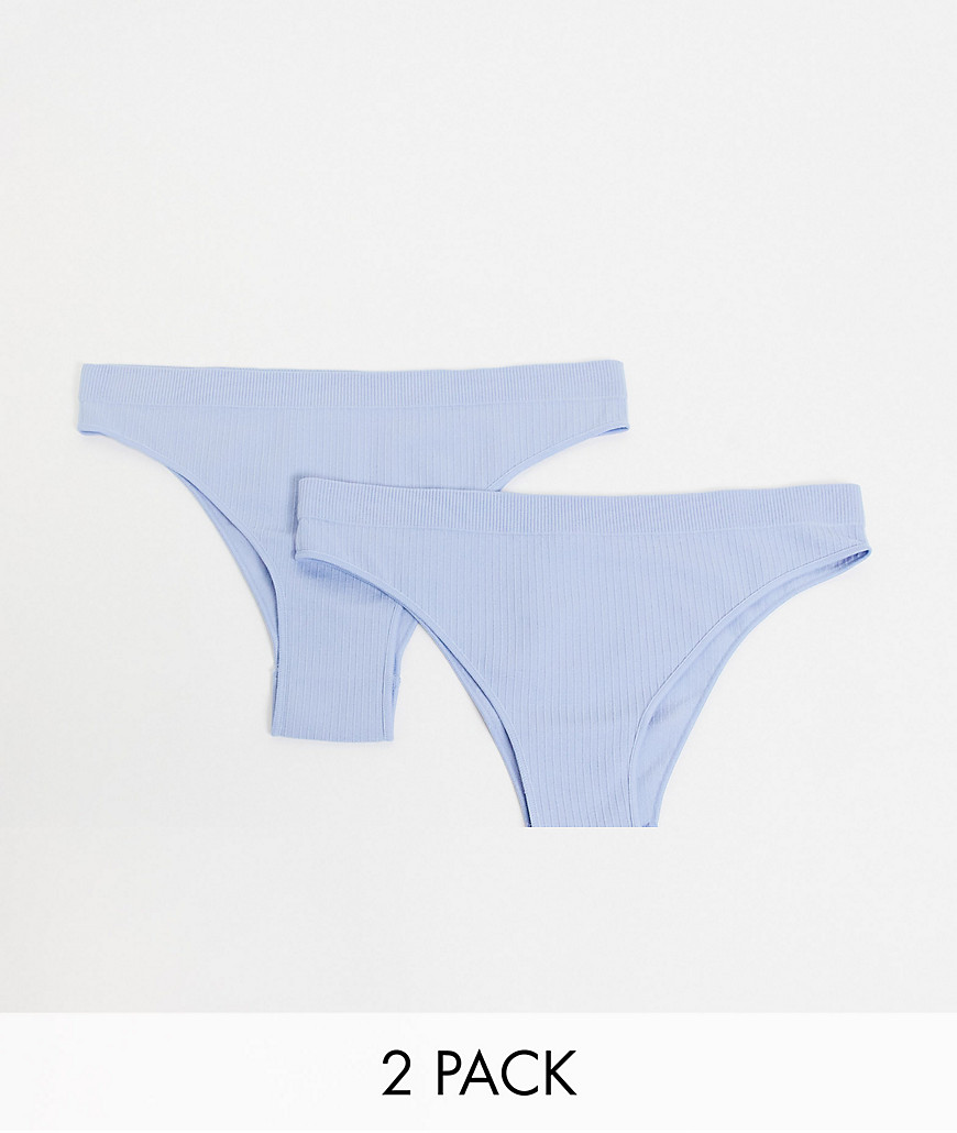 Weekday Tora 2 pack ribbed briefs in blue-Blues