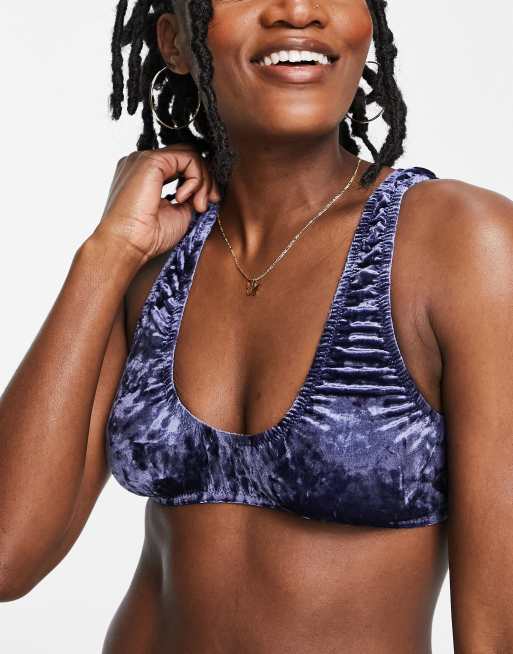 Weekday tora velvet soft bra in navy - NAVY