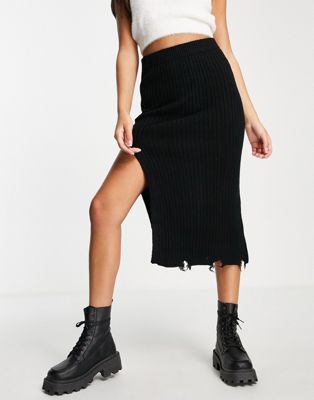 Weekday Torn co-ord knitted midi skirt in black - BLACK