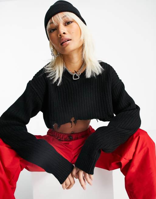 Weekday - Torn cropped gebreide trui, deel van co-ord set