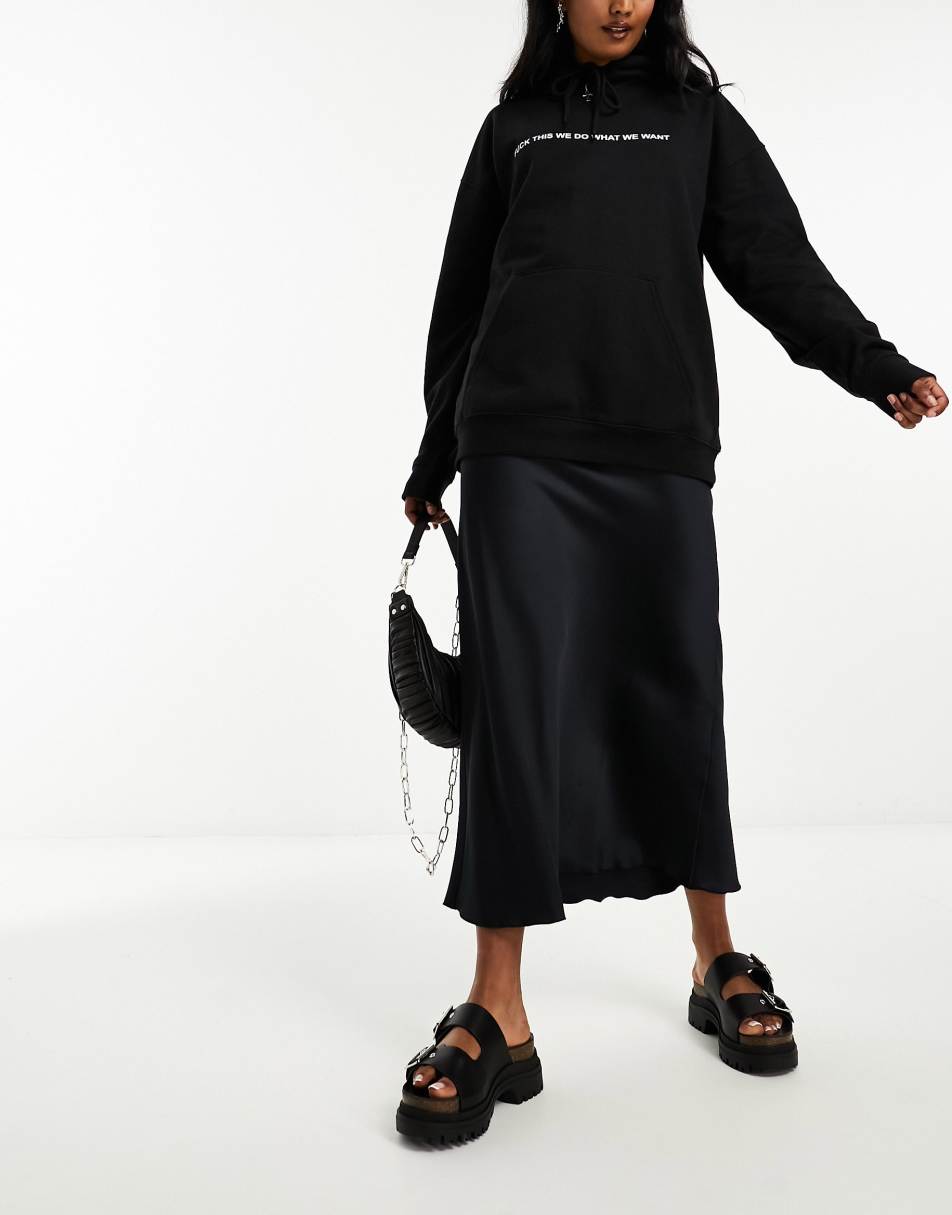 Weekday Trace satin midaxi skirt in black