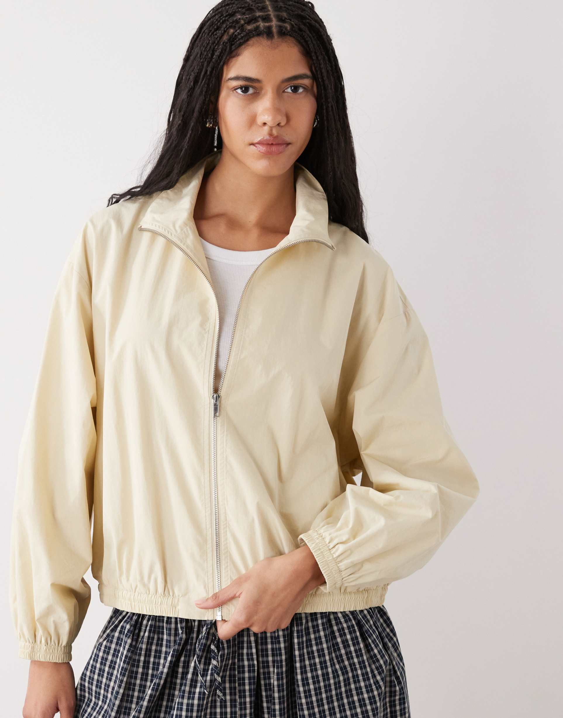 weekday track jacket with funnel collar in light beige