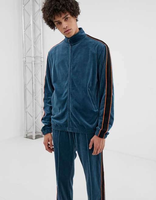 Weekday Track Velour Zip Sweatshirt | ASOS