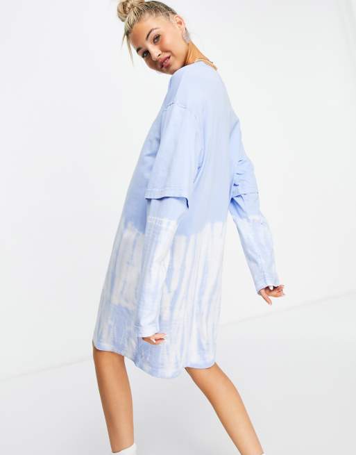 Weekday - Tracy - Vestito T-Shirt a maniche lunghe blu tie-dye, 2 di 4