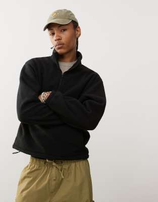 Travis half zip borg fleece sweatshirt in black