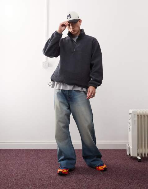 Weekday - Travis - Sweat à col zippé en polaire imitation peau de mouton - Bleu foncé - view 1