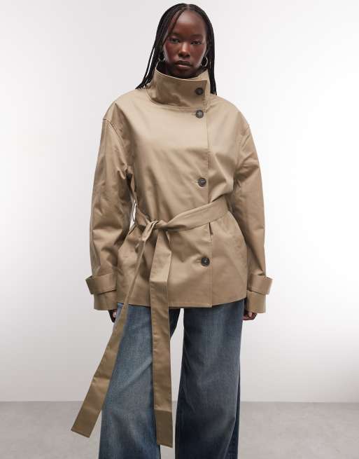 Weekday - trench corto con cuello alzado en beige, exclusivo en ASOS, 3 de 4