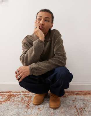 Weekday Trevor Fleece Half Zip Sweatshirt With Collar In Brown