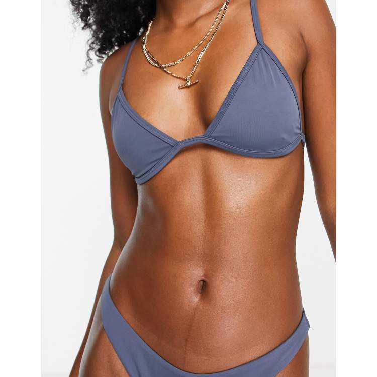 Weekday triangle bikini top in dark gray blue