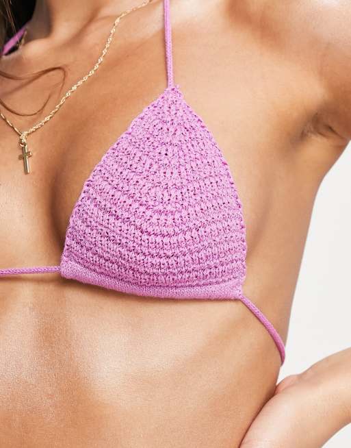 Weekday triangle crochet bikini top in bright purple