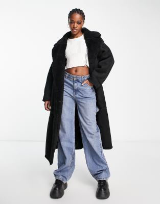 Weekday trine shearling aviator coat in black - ASOS Price Checker