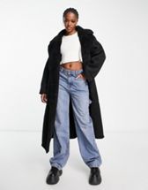 ASOS LUXE Curve real suede ruched waist aviator coat with faux shearling in  brown