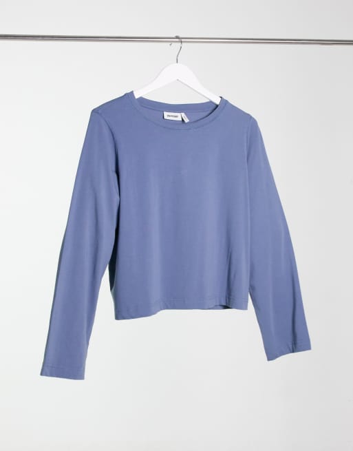 Weekday Trish cotton long sleeved t-shirt in blue - MBLUE