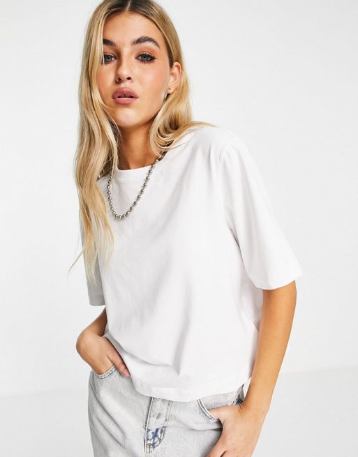 Weekday Trish cotton modern boxy T-shirt in white - WHITE | ASOS