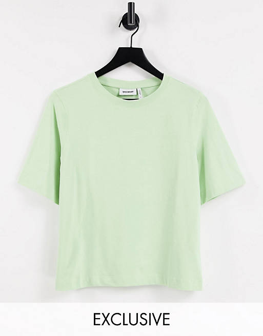 Weekday Trish exclusive cotton t-shirt in green - MGREEN
