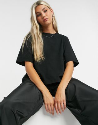 Weekday Trish organic cotton modern boxy t-shirt in black | ASOS