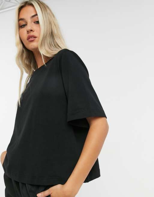 Weekday - Trish - T-shirt moderna squadrata in cotone nera - BLACK, 3 di 4